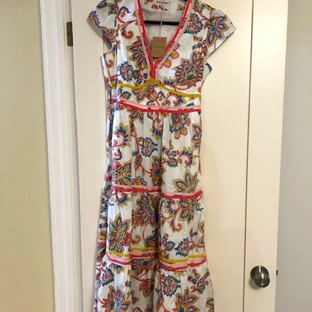 BNWT Boden May Cotton Midi Tea Dress Sz 16 Petite, Ivory Dahlia Bloom